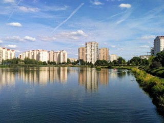 Balaton Lake in Warsaw, Poland. Park and water reservoir located in Warsaw city.