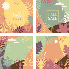 Autumn banners, set autumn sale banners template designs, collection of fall posters, illustrations in minimalist style