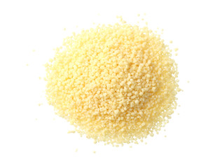 Couscous isolated on white background. top view