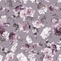 Seamless summer pattern with watercolor flowers handmade.