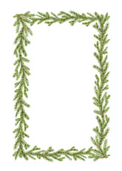 Watercolor vector Christmas frame with fir branches and place for text.
