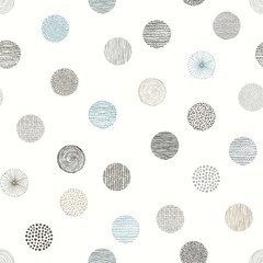 Seamless abstract pattern with texture circles, vector hand drawn illustration in retro style.