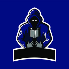 mascot reads a spell book. myth mascot logo