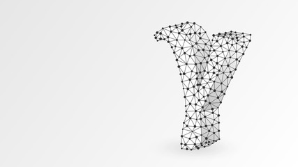 Gamma, the third letter of a Greek alphabet. Greek numerals, mathematical number three concept. Abstract, digital, wireframe, low poly mesh, Raster white origami 3d illustration. Triangle, line dot