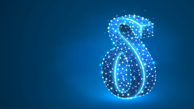 Delta, the letter of a Greek alphabet. Greek numerals, mathematical number four concept. Abstract, digital, wireframe, low poly mesh, Raster blue neon 3d illustration. Triangle, line dot