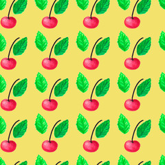 fruit pattern of watercolor with cherry paint