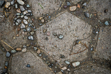 Texture of paving slabs overgrown with grass. Background image of a stratum stone