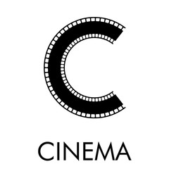 Fototapeta na wymiar Logotipo con texto CINEMA con letra C como tira de película en color negro