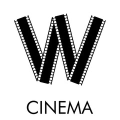 Logotipo con texto CINEMA con letra W como tira de película en color negro