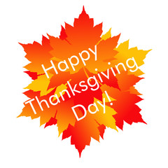 Fototapeta na wymiar Logotipo con texto Happy Thanksgiving Day color blanco sobre hojas de arce en color naranja