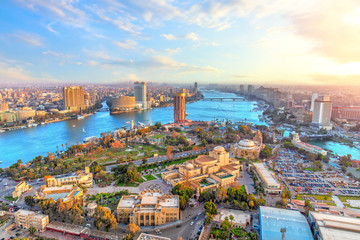 Cairo downtown and the Nile river, aerial view, Egypt - obrazy, fototapety, plakaty