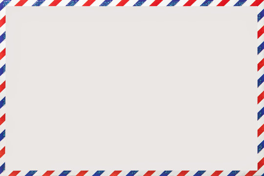 Old post striped envelope, background with copy space. Mail letter with stripped vintage pattern.