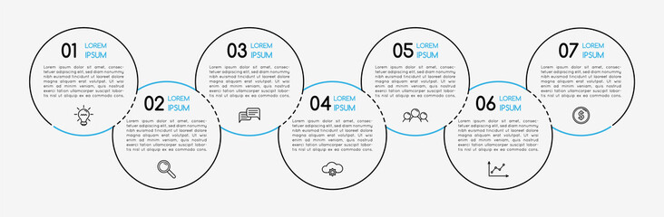 Circle infographic with 7 options. Flowchart. Vector