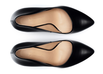 Female shoes on a white background. Top view.