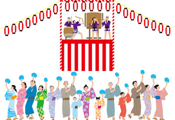 盆踊り。日本の伝統行事。ベクター素材