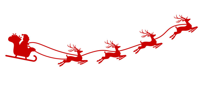 Santa Claus with sled and reindeers