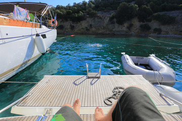 Rear View from stern sailing yacht