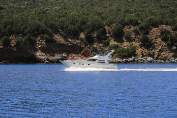 Fototapeta na wymiar Luxury motor boat. Fast motor yacht