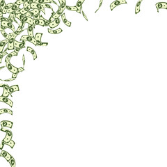 Indian rupee notes falling. Small INR bills on whi