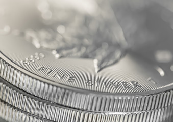 Macro Close up of a Silver Canadian Maple Leaf Bullion Coin