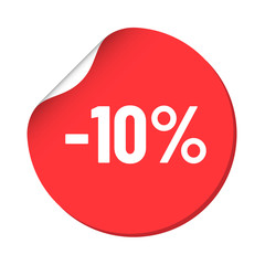 round red discount sticker. bent label isolated on white background. discount minus 10 percent off. illustration for promo advertising discounts
