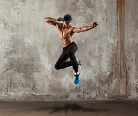 Young man break dancing
