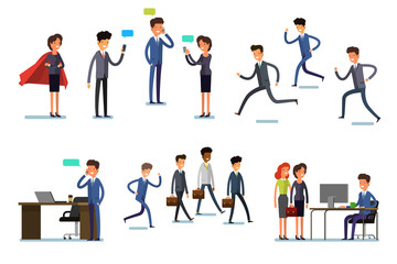 Set of business characters working in office. Vector illustration design