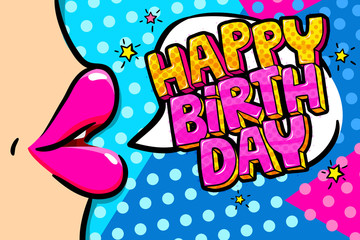 Happy Birthday word bubble. Message in pop art comic style