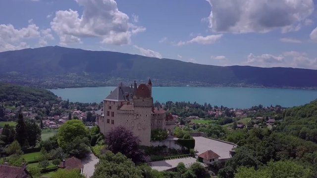 Aerial footage of Annecy lake, France