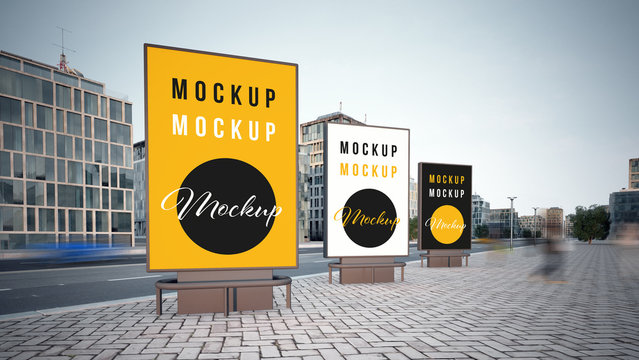 three city billboard advertising mockup 3d rendering