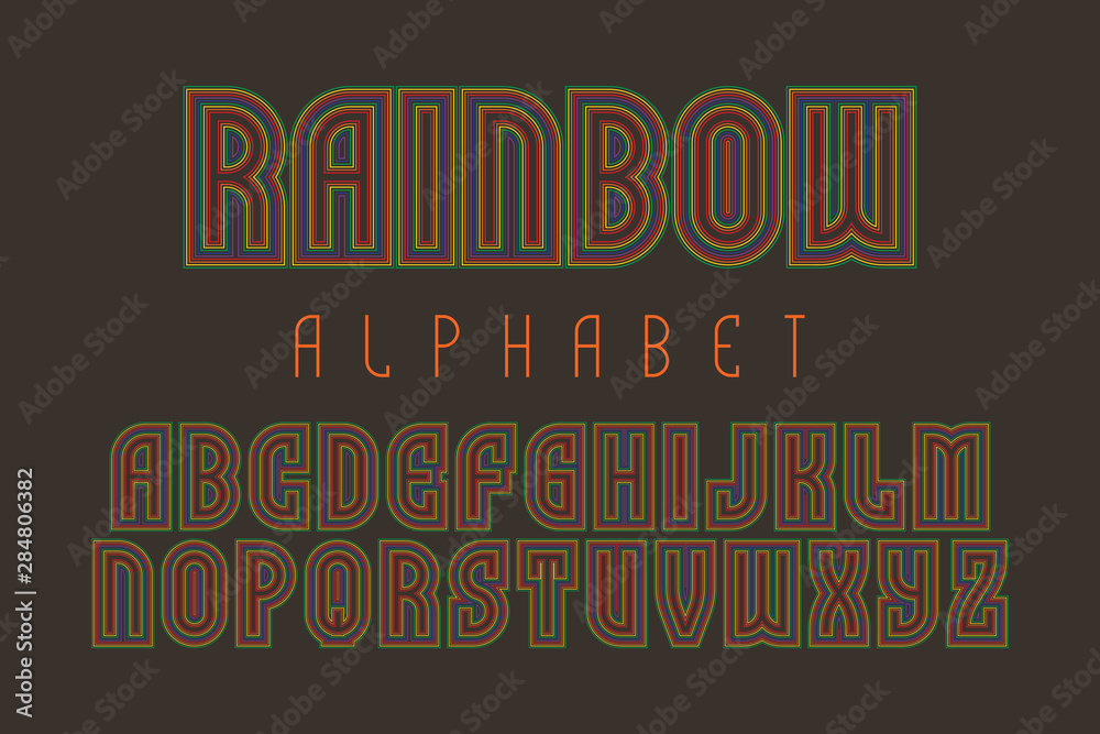 Fototapete rainbow alphabet of multicolored lines letters. iridescent retro font. isolated english alphabet.