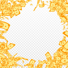 Korean won notes falling. Messy WON bills on trans