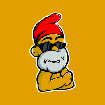 dwarf mascot logo. dwarves wear glasses and red skullcaps