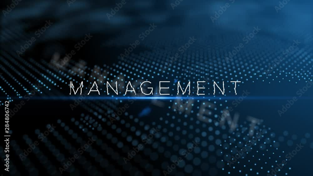 Poster management modern intro text 3d animation with lens flare and depth of field focus blur