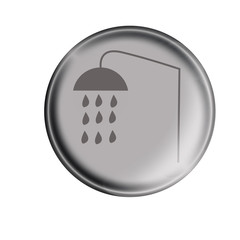Illustration. Web button with glossy metal brushed surface and symbol of shower isolated on white background.