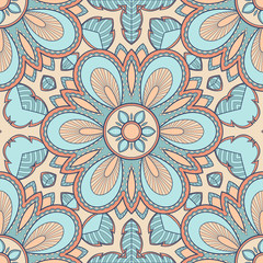 Decorative colorful ethnic seamless pattern for fabric or wrapping in oriental style. Hand drawn illustration