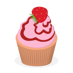 Sweet tasty cupcake. Delicious dessert with cream