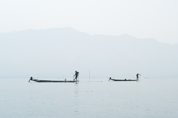 Naklejka premium Local fishers at Inle Lake
