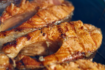 steaks of red fish grill