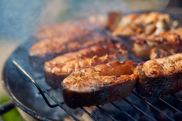 steaks of red fish grill