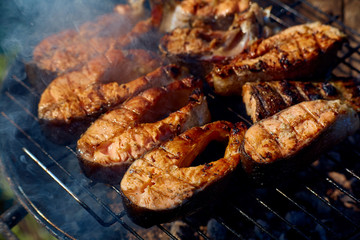 steaks of red fish grill