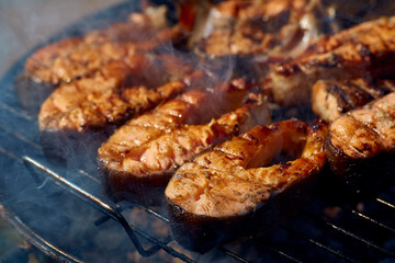 steaks of red fish grill