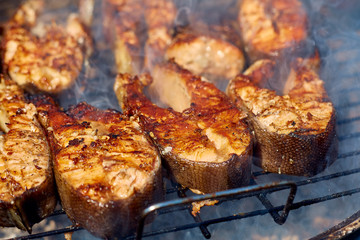 steaks of red fish grill