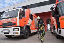 portrait of a firefighter in the operations centre at the fire-fighting vehicle