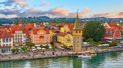 Lindau, Germany. Antique Bavarian town in Bavaria at coastline of Lake Constance (Bodensee). Habour...