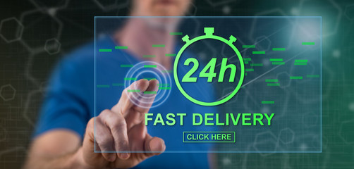 Man touching a fast delivery concept