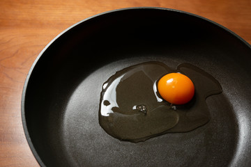 Egg frying in a pan. 