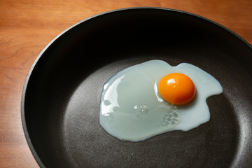 Egg frying in a pan. 