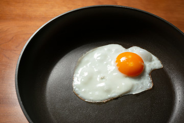 Egg frying in a pan. 