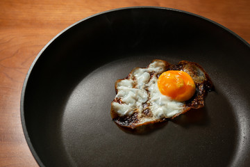 Egg frying in a pan. 